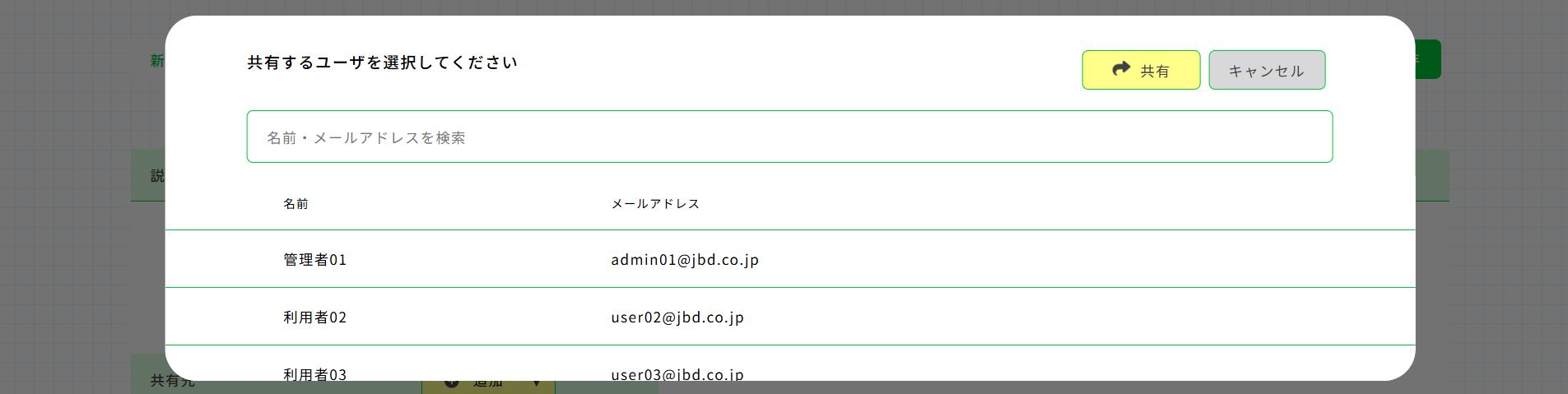共有ユーザ追加
